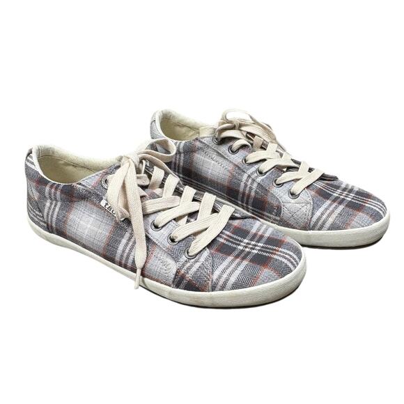 Taos Footwear Star Plaid Lace Up Sneakers Women's 8 Gray Preppy Academia Neutral - Picture 2 of 10